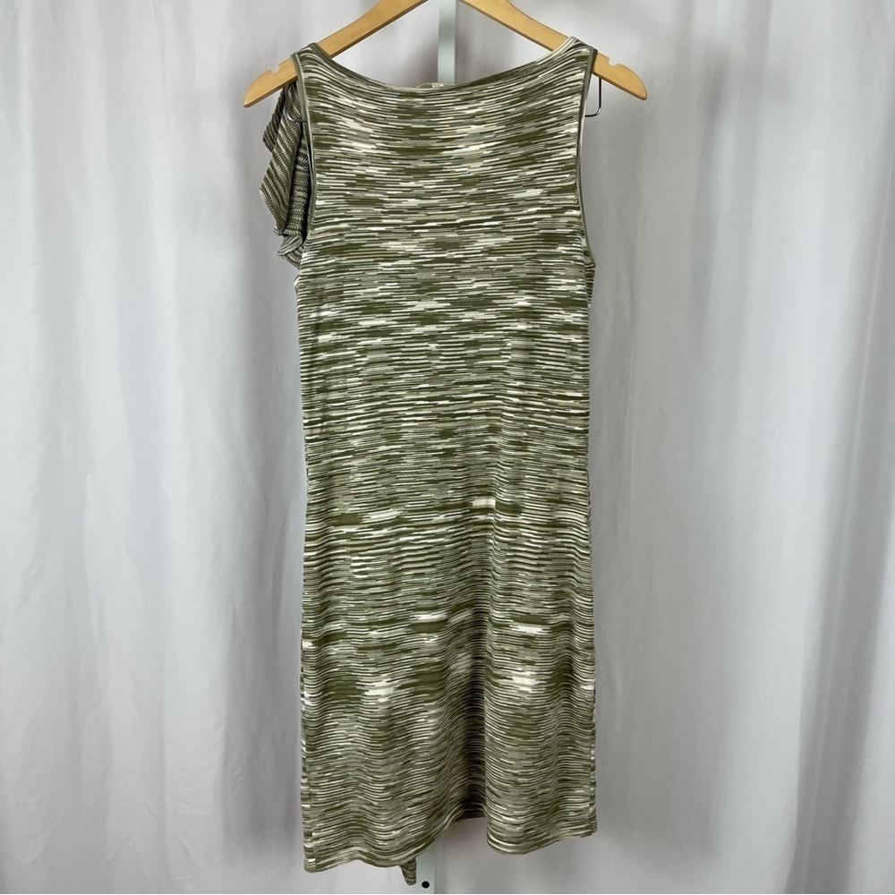 Gianni Bini Small Knit Ruffle Asymmetrical Heather Olive Green Dress Fall Winter - Picture 2 of 6